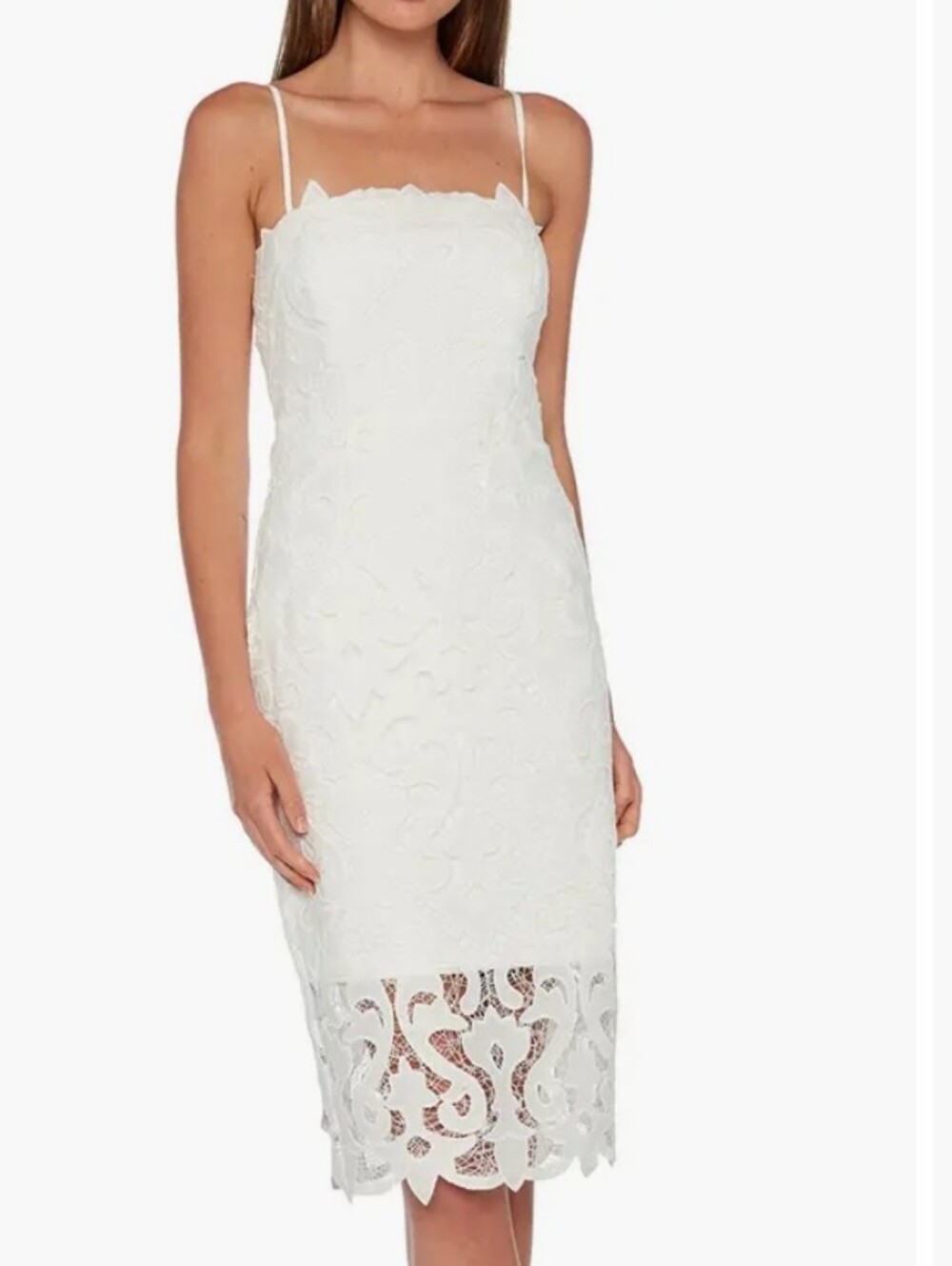 Bardot White Lace Midi Dress w/ Spaghetti Strap